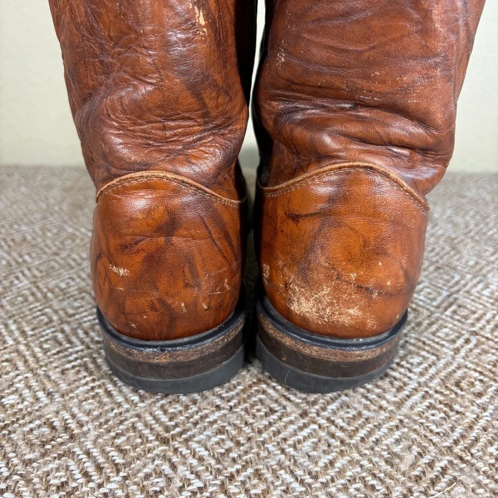 Justin 3163 Brown Leather Cowboy Roper Western Riding Boots Sz 9.5 D Cowboys GUC